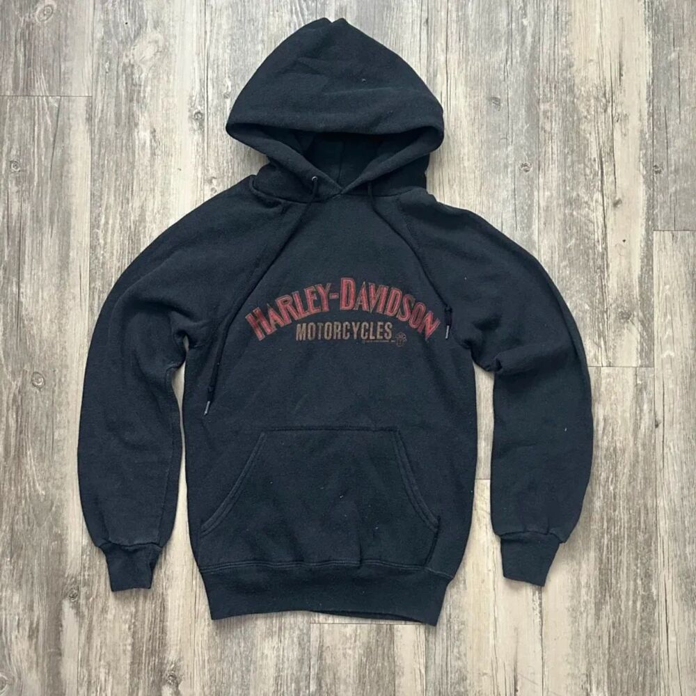 Vintage 80s Harley Davidson Motorcycles Hoodie Houston Texas Sz S Holoubek Vtg